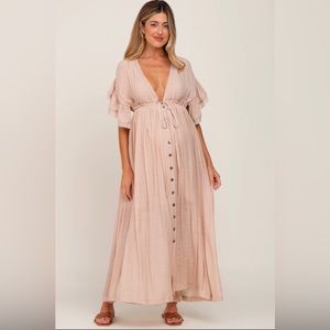 Pink Blush Maternity Maxi Dress Deep V Neck